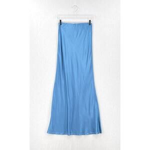 ENZA COSTA Satin Bias Maxi Skirt Womens Medium Blue Pull On Slip Full Length NEW